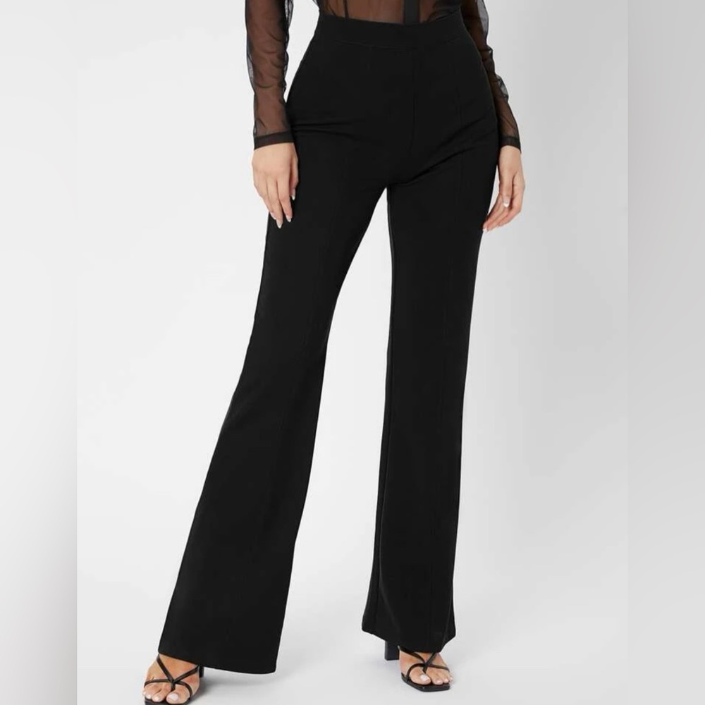 Tall Zipper Back Solid Palazzo Black Pants